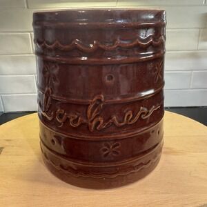 Marcrest Daisy Dot Stoneware COOKIE JAR Colorado Utensil jar Brown 8" No lid